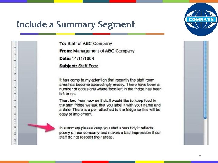 Include a Summary Segment 35 