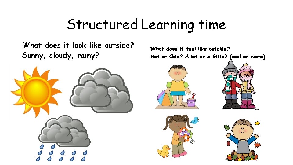 Structured Learning time What does it look like outside? Sunny, cloudy, rainy? What does