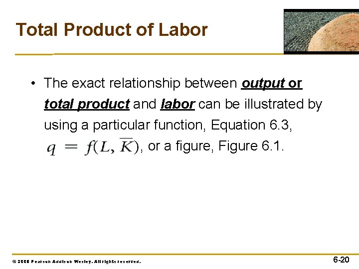 Total Product of Labor • The exact relationship between output or total product and