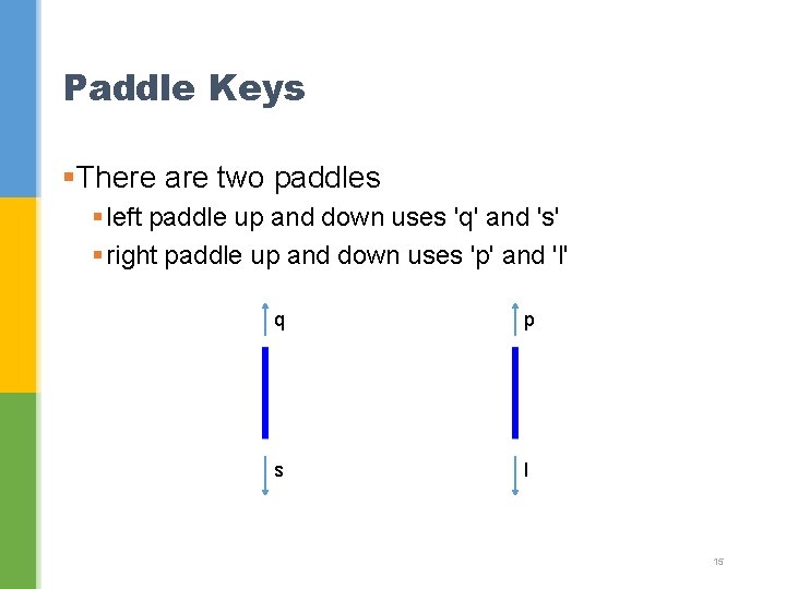 Paddle Keys §There are two paddles § left paddle up and down uses 'q' Paddle Keys §There are two paddles § left paddle up and down uses 'q'