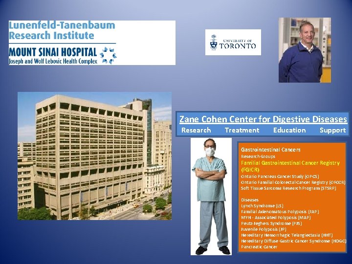 Zane Cohen Center for Digestive Diseases Research Treatment Education Support Gastrointestinal Cancers Research Groups