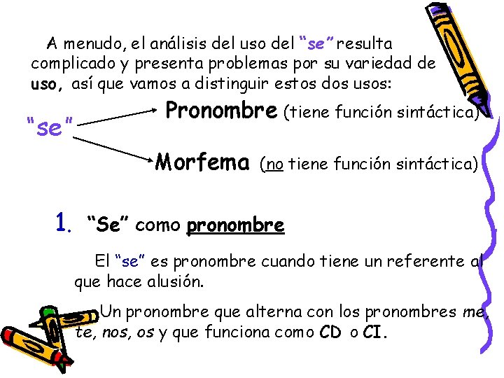 A menudo, el análisis del uso del “se” resulta complicado y presenta problemas por A menudo, el análisis del uso del “se” resulta complicado y presenta problemas por