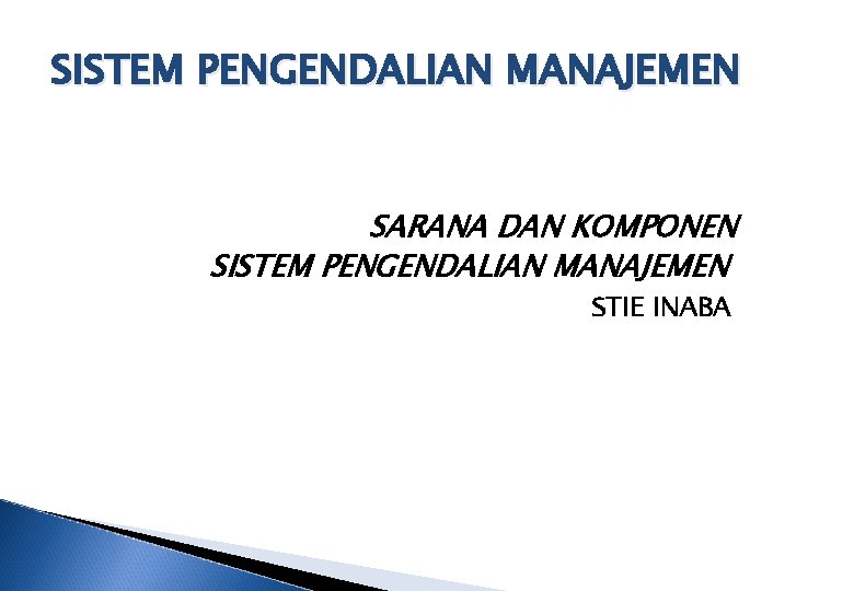 SISTEM PENGENDALIAN MANAJEMEN SARANA DAN KOMPONEN SISTEM PENGENDALIAN MANAJEMEN STIE INABA 