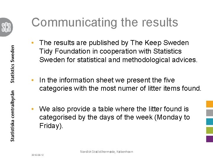 Communicating the results • The results are published by The Keep Sweden Tidy Foundation