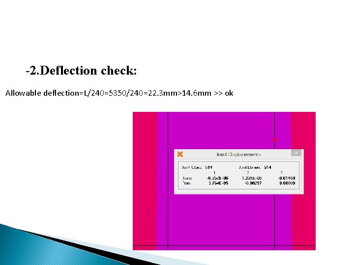 -2. Deflection check: Allowable deflection=L/240=5350/240=22. 3 mm>14. 6 mm >> ok 