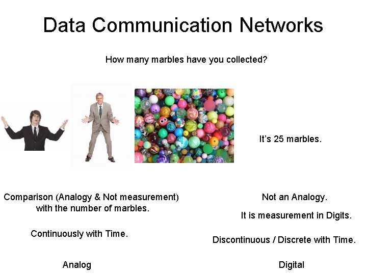 Data Communication Networks How many marbles have you collected? It’s 25 marbles. Comparison (Analogy