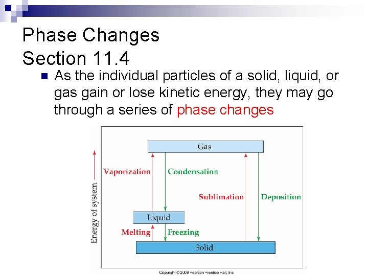 Phase Changes Section 11. 4 n As the individual particles of a solid, liquid,