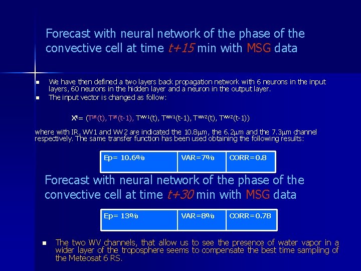 Forecast with neural network of the phase of the convective cell at time t+15