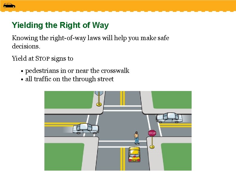 Yielding the Right of Way Knowing the right-of-way laws will help you make safe