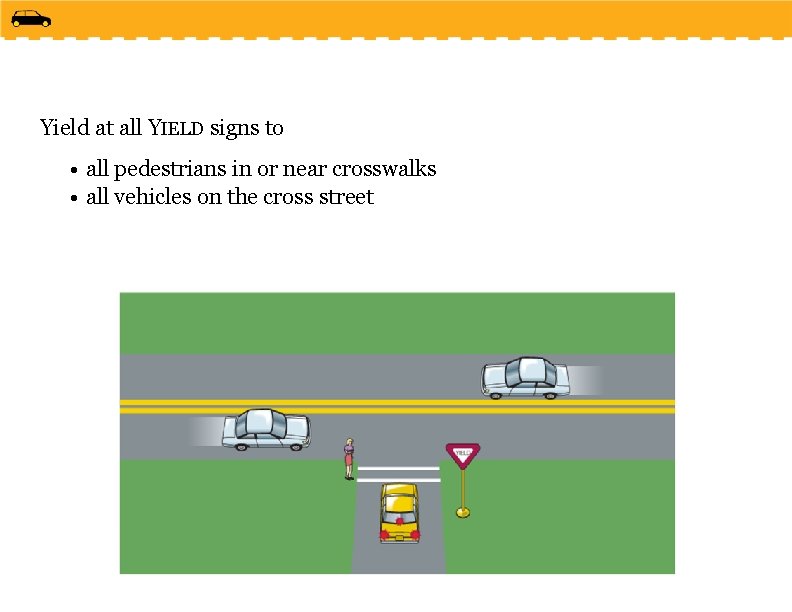 Yield at all YIELD signs to • all pedestrians in or near crosswalks •
