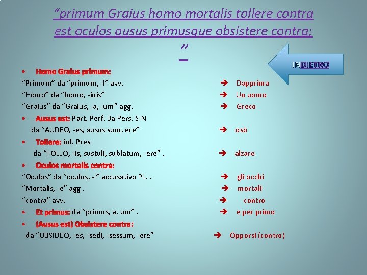 “primum Graius homo mortalis tollere contra est oculos ausus primusque obsistere contra; ” INDIETRO