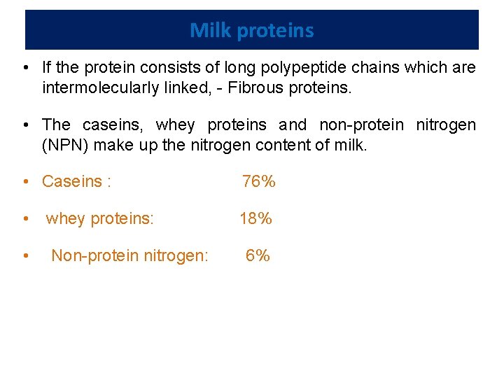 Milk proteins • If the protein consists of long polypeptide chains which are intermolecularly