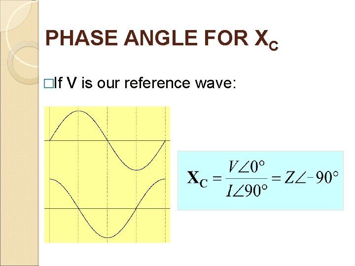 PHASE ANGLE FOR XC �If V is our reference wave: 