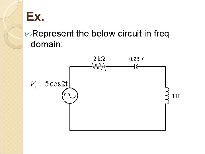Ex. Represent domain; the below circuit in freq 