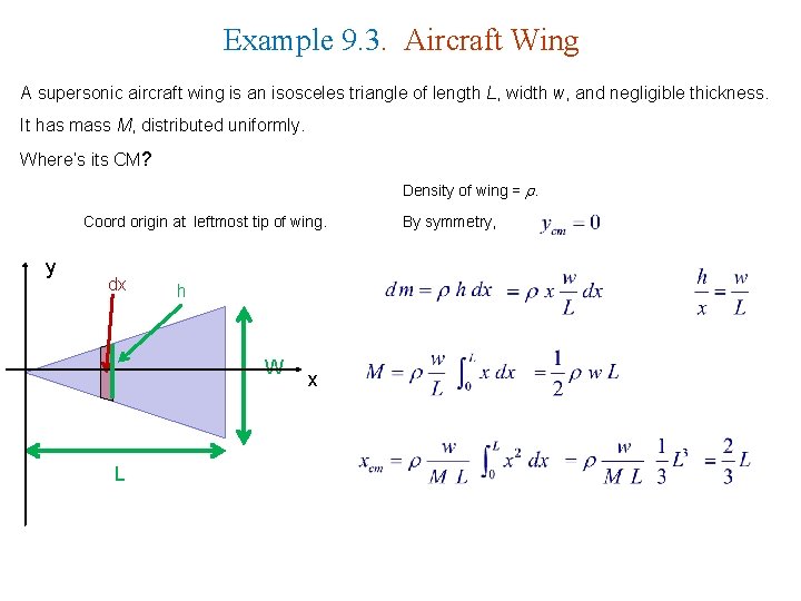 Example 9. 3. Aircraft Wing A supersonic aircraft wing is an isosceles triangle of