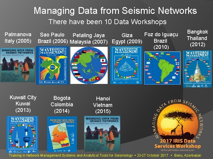 Managing Data from Seismic Networks There have been 10 Data Workshops Palmanova Italy (2005)