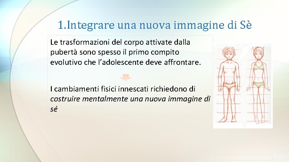 1. Integrare una nuova immagine di Sè Le trasformazioni del corpo attivate dalla pubertà