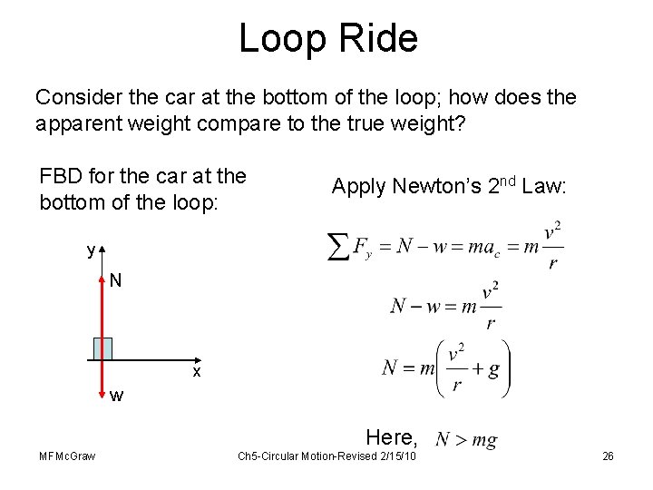 Loop Ride Consider the car at the bottom of the loop; how does the