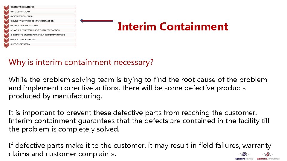 Interim Containment Why is interim containment necessary? While the problem solving team is trying