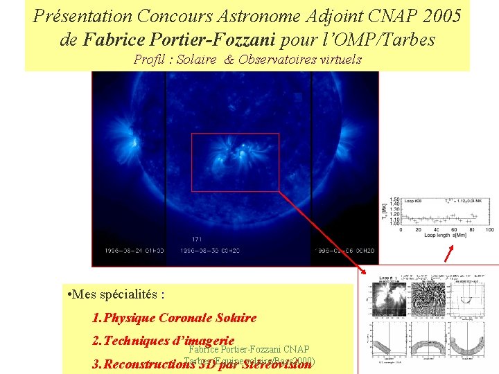 Présentation Concours Astronome Adjoint CNAP 2005 de Fabrice Portier-Fozzani pour l’OMP/Tarbes Profil : Solaire