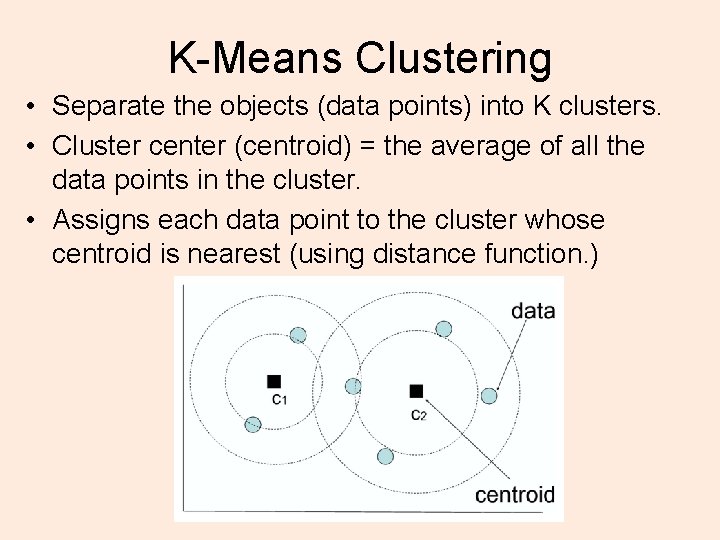 K-Means Clustering • Separate the objects (data points) into K clusters. • Cluster center