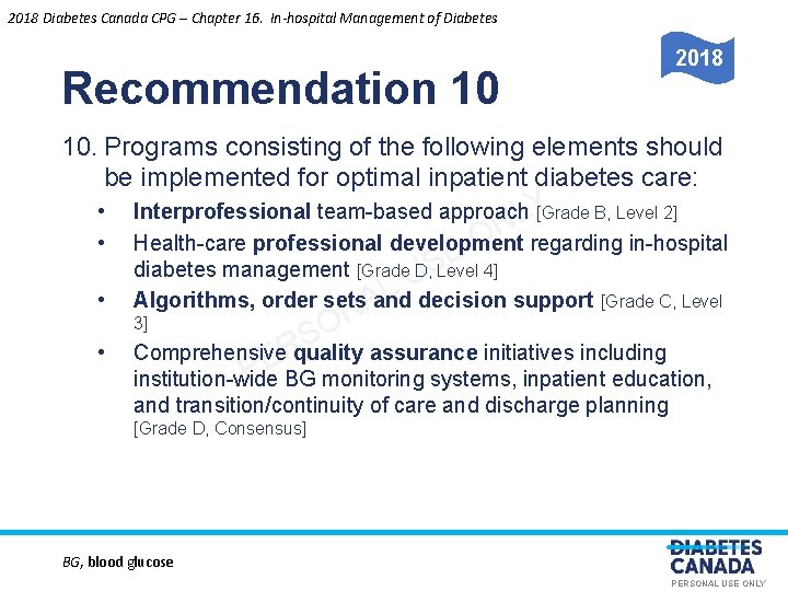 2018 Diabetes Canada CPG – Chapter 16. In-hospital Management of Diabetes Recommendation 10 2018