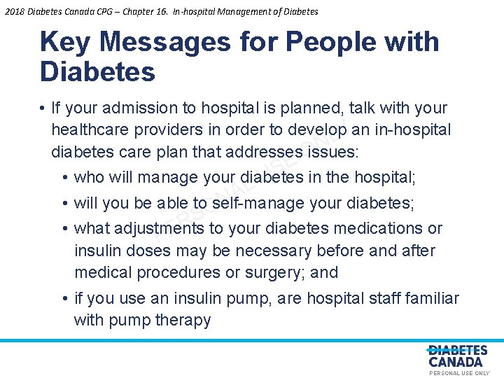 2018 Diabetes Canada CPG – Chapter 16. In-hospital Management of Diabetes Key Messages for