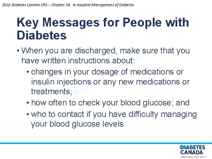 2018 Diabetes Canada CPG – Chapter 16. In-hospital Management of Diabetes Key Messages for