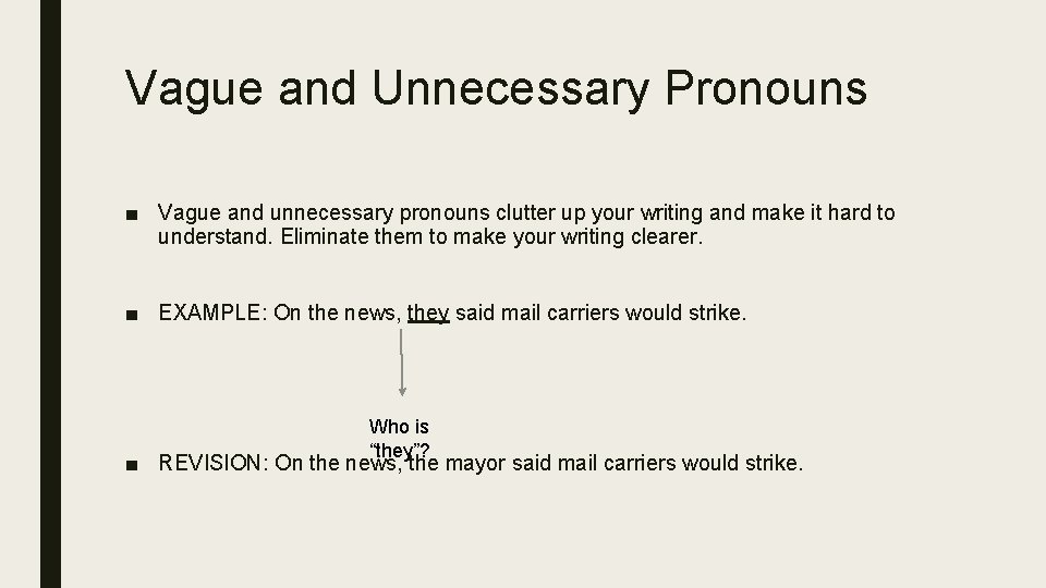 Vague and Unnecessary Pronouns ■ Vague and unnecessary pronouns clutter up your writing and