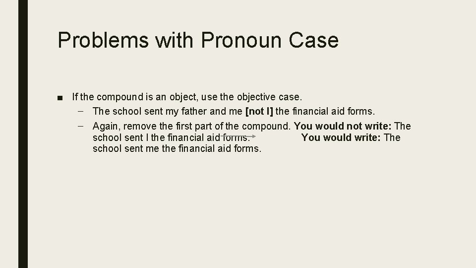 Problems with Pronoun Case ■ If the compound is an object, use the objective