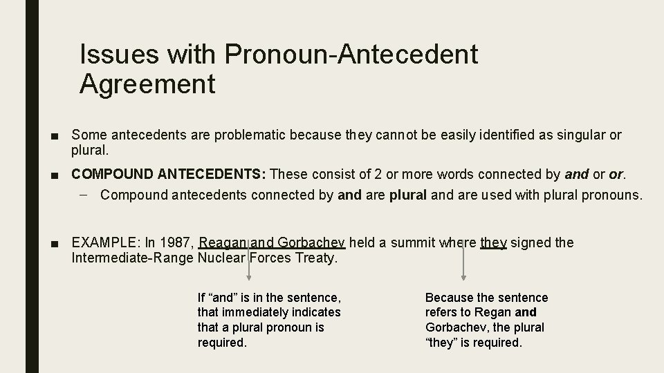 Issues with Pronoun-Antecedent Agreement ■ Some antecedents are problematic because they cannot be easily