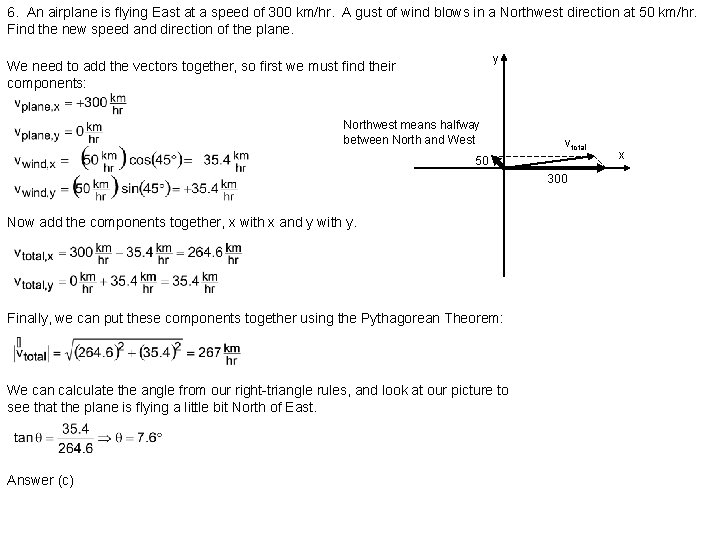 6. An airplane is flying East at a speed of 300 km/hr. A gust