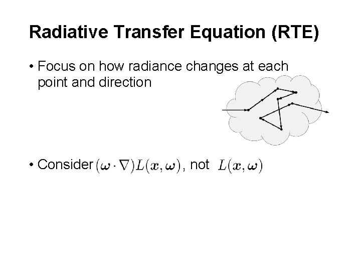 Radiative Transfer Equation (RTE) • Focus on how radiance changes at each point and Radiative Transfer Equation (RTE) • Focus on how radiance changes at each point and