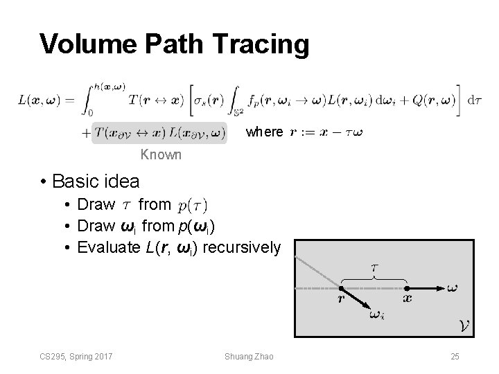 Volume Path Tracing where Known • Basic idea • Draw from • Draw ωi Volume Path Tracing where Known • Basic idea • Draw from • Draw ωi