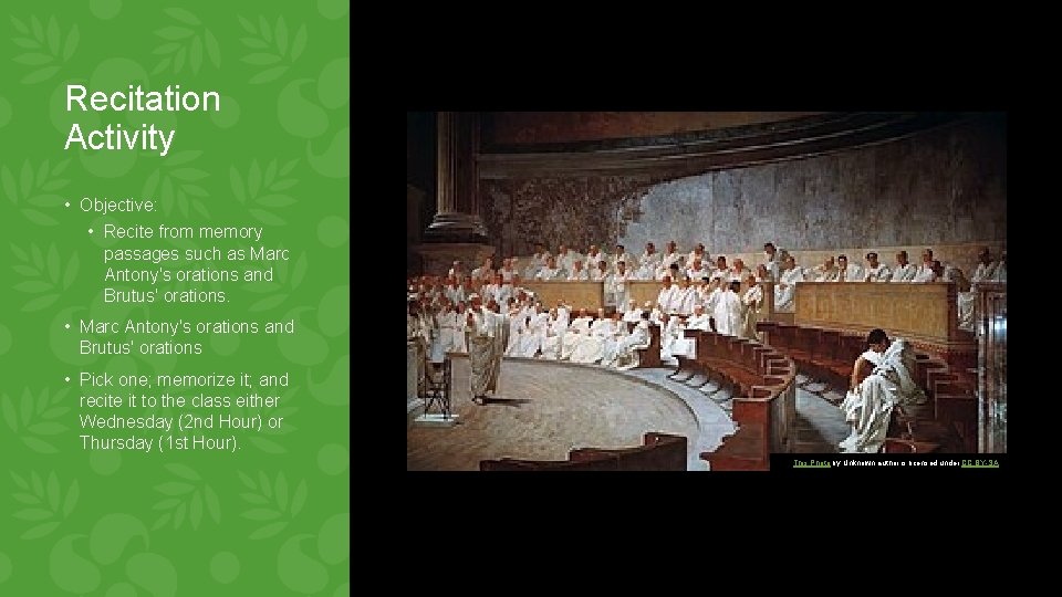 Recitation Activity • Objective: • Recite from memory passages such as Marc Antony's orations