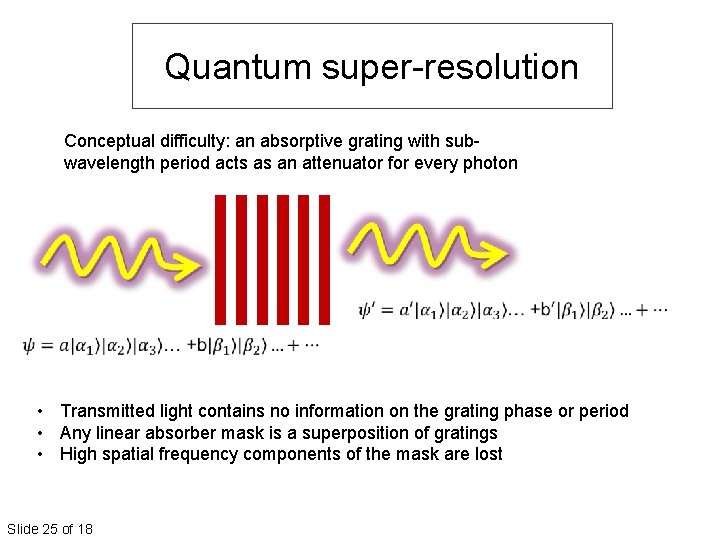 Quantum super-resolution Conceptual difficulty: an absorptive grating with subwavelength period acts as an attenuator Quantum super-resolution Conceptual difficulty: an absorptive grating with subwavelength period acts as an attenuator