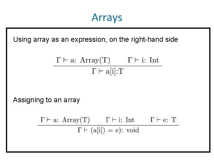 Arrays Using array as an expression, on the right-hand side Assigning to an array