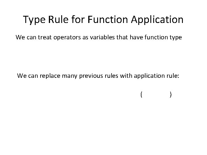 Type Rule for Function Application We can treat operators as variables that have function