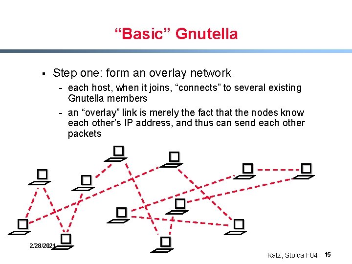 “Basic” Gnutella § Step one: form an overlay network - each host, when it