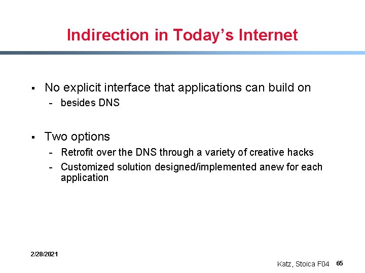 Indirection in Today’s Internet § No explicit interface that applications can build on -