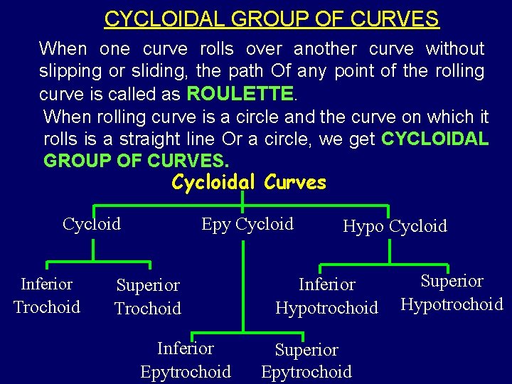 CYCLOIDAL GROUP OF CURVES When one curve rolls over another curve without slipping or