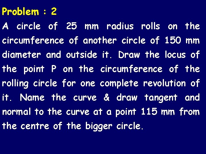 Problem : 2 A circle of 25 mm radius rolls on the circumference of