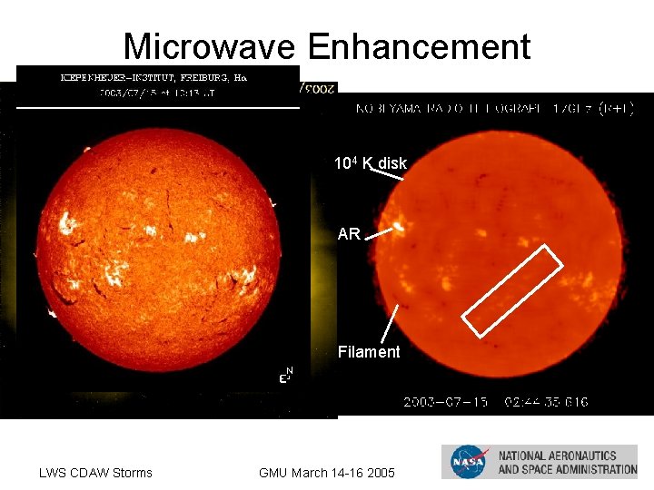Microwave Enhancement 104 K disk AR Filament LWS CDAW Storms GMU March 14 -16