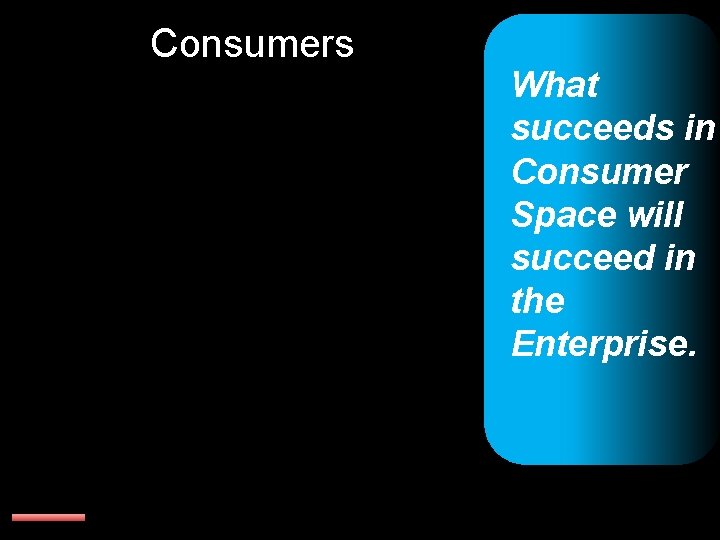 Consumers What succeeds in Consumer Space will succeed in the Enterprise. 