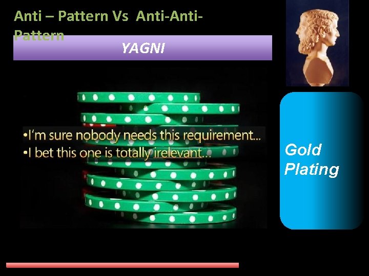 Anti – Pattern Vs Anti-Anti. Pattern YAGNI Gold Plating 