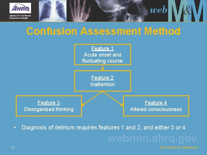 Confusion Assessment Method Feature 1 Acute onset and fluctuating course Feature 2 Inattention Feature