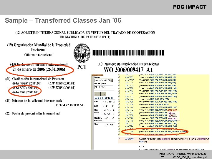 PDG IMPACT Sample – Transferred Classes Jan ´ 06 PDG IMPACT, Kallas, Frers/ 20060213