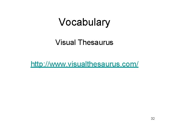 Vocabulary Visual Thesaurus http: //www. visualthesaurus. com/ 32 