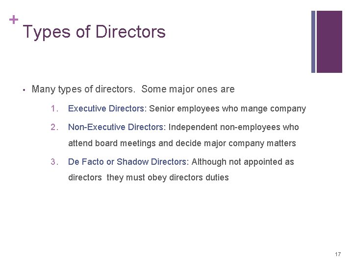 + Types of Directors • Many types of directors. Some major ones are 1. + Types of Directors • Many types of directors. Some major ones are 1.