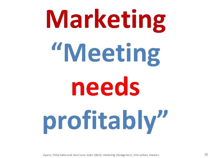 Marketing “Meeting needs profitably” Source: Philip Kotler and Kevin Lane Keller (2016), Marketing Management,